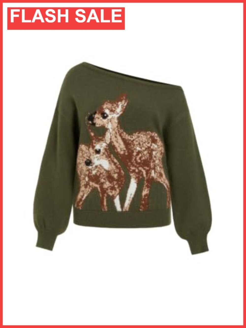 CIDER Off Shoulder Deer Graphic Sweater Knit Pullover